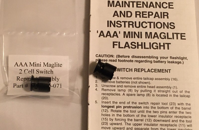 AAA 2 Cell Mini Maglite Repair Switch Assembly Part # 108-000-071 gallery