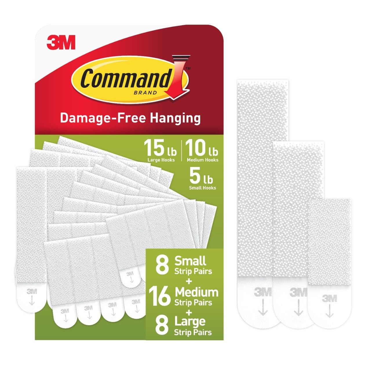Command 15 10 & 5 lb Large Medium and Small 32 Pairs Picture Hanging Strips (64 gallery