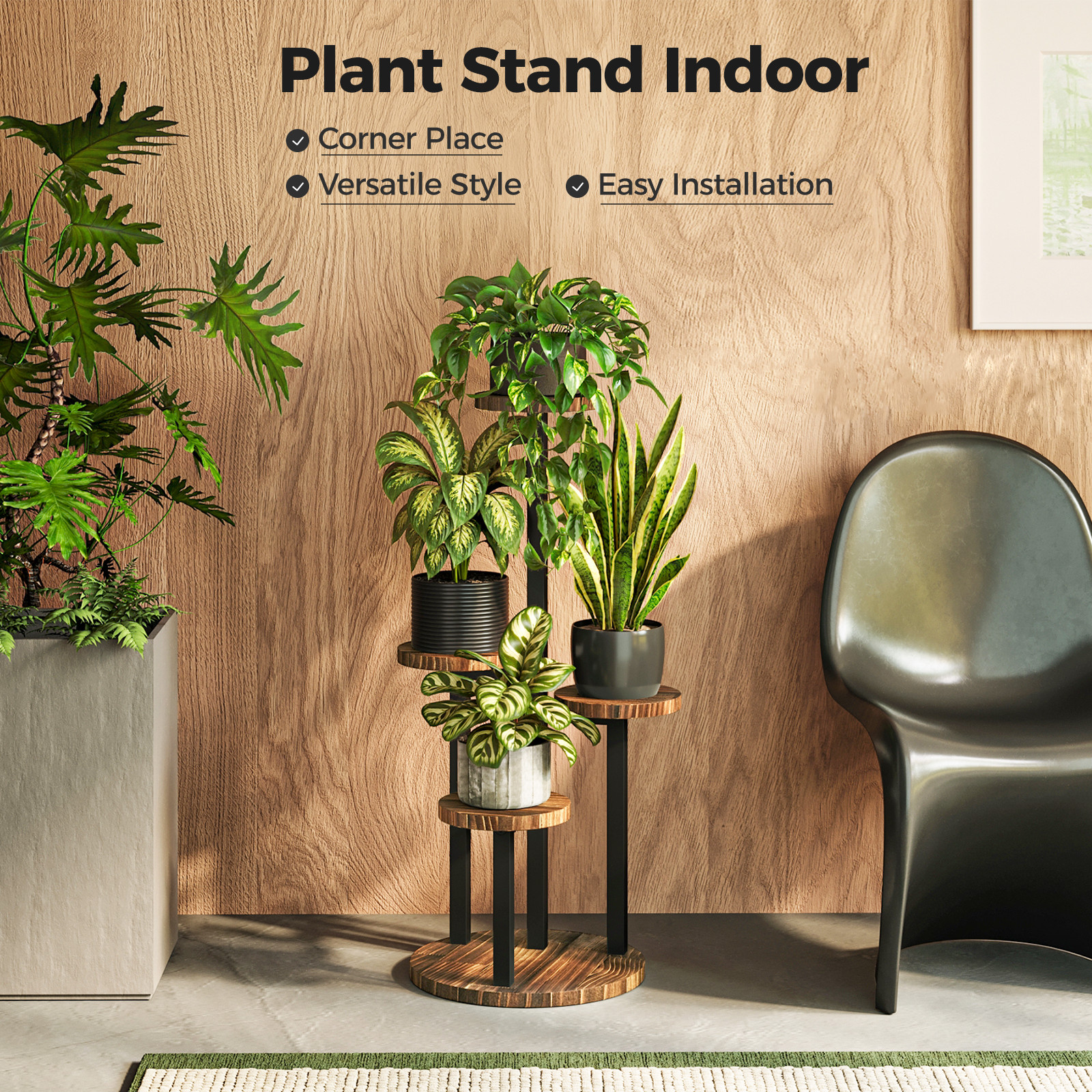 Bamworld Plant Tables Indoor Corner Plant Stand Tall Metal Wood Plant Shelf gallery