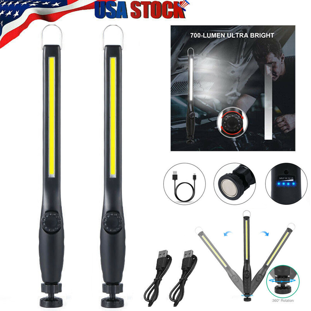 100000LM Portable LED Work Light Car Garage Mechanic USB Rechargeable Torch Lamp gallery
