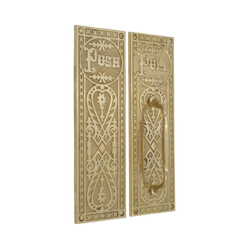 Push and Pull Victorian Door Set with Embossed Brass Design - The Gatsby gallery