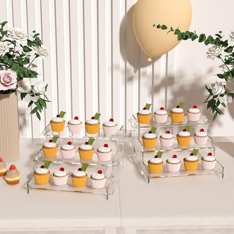 Clear Acrylic 3-Tier Display Risers Shelf Stand for Cupcakes & Collectibles Mini gallery