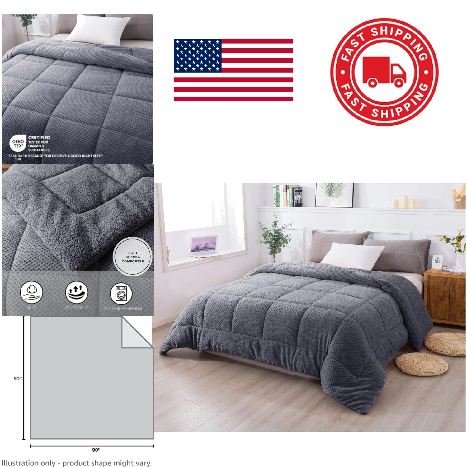 Breathable Lightweight Comforter Queen Size Modern Sherpa Bedding Excalibur gallery
