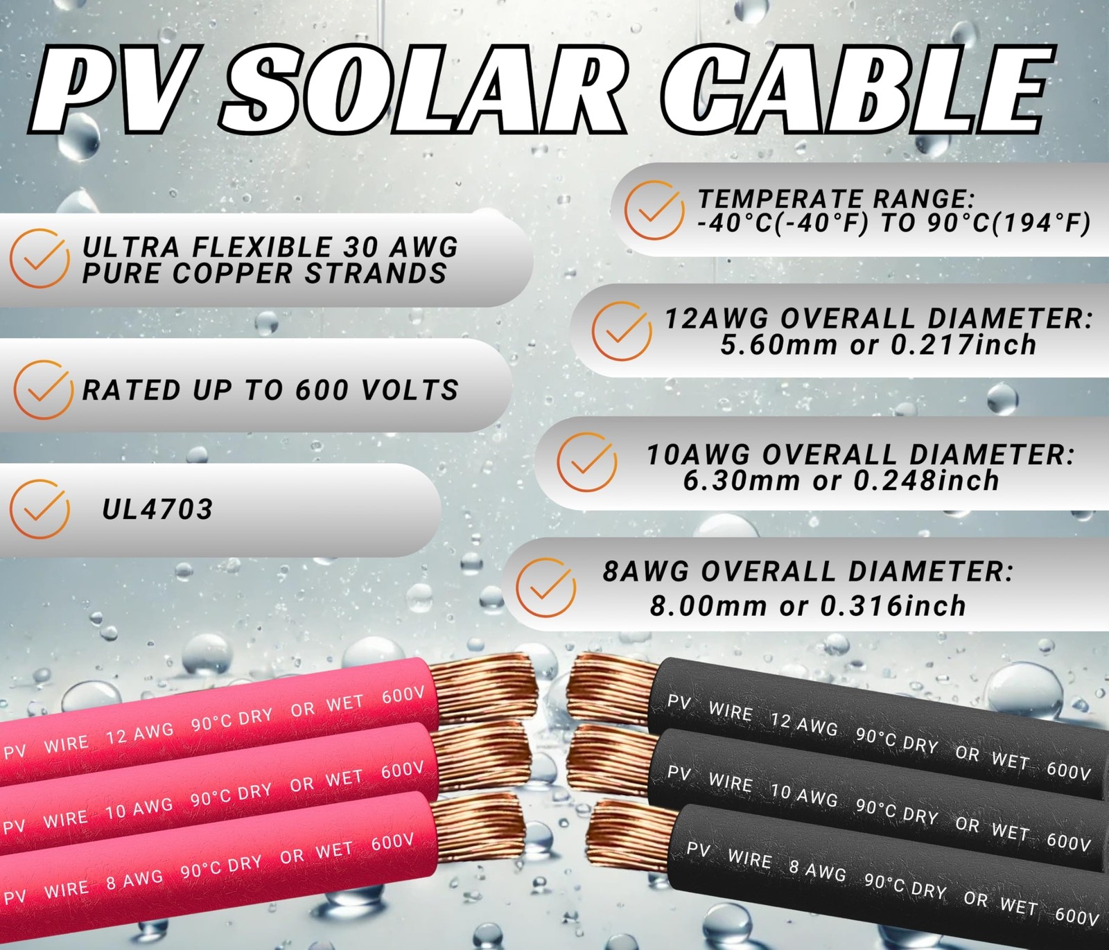 WindyNation 10 AWG Solar Cable 50ft Black Red gallery