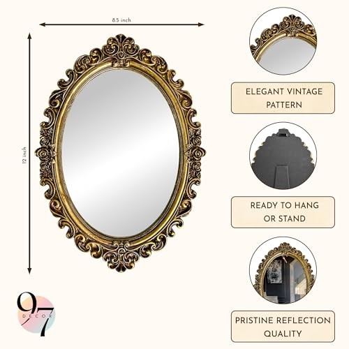 Small Oval Mirror for Table - Gold Vintage Mirror for Tabletop and Wall gallery