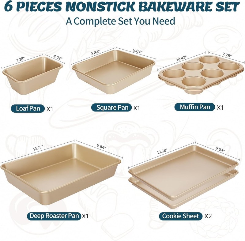 6-Piece Nonstick Baking Pans Set - Stackable Oven Safe Bakeware for Home Chefs gallery