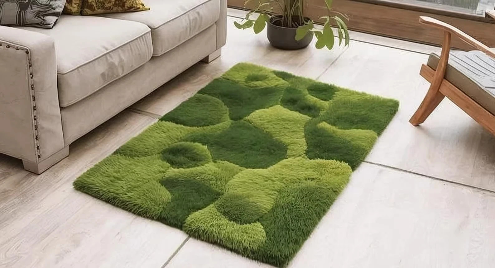 Hand-Tufted Moss Rug: Soft Plush Green Carpet 100% Wool Nature Inspired gallery