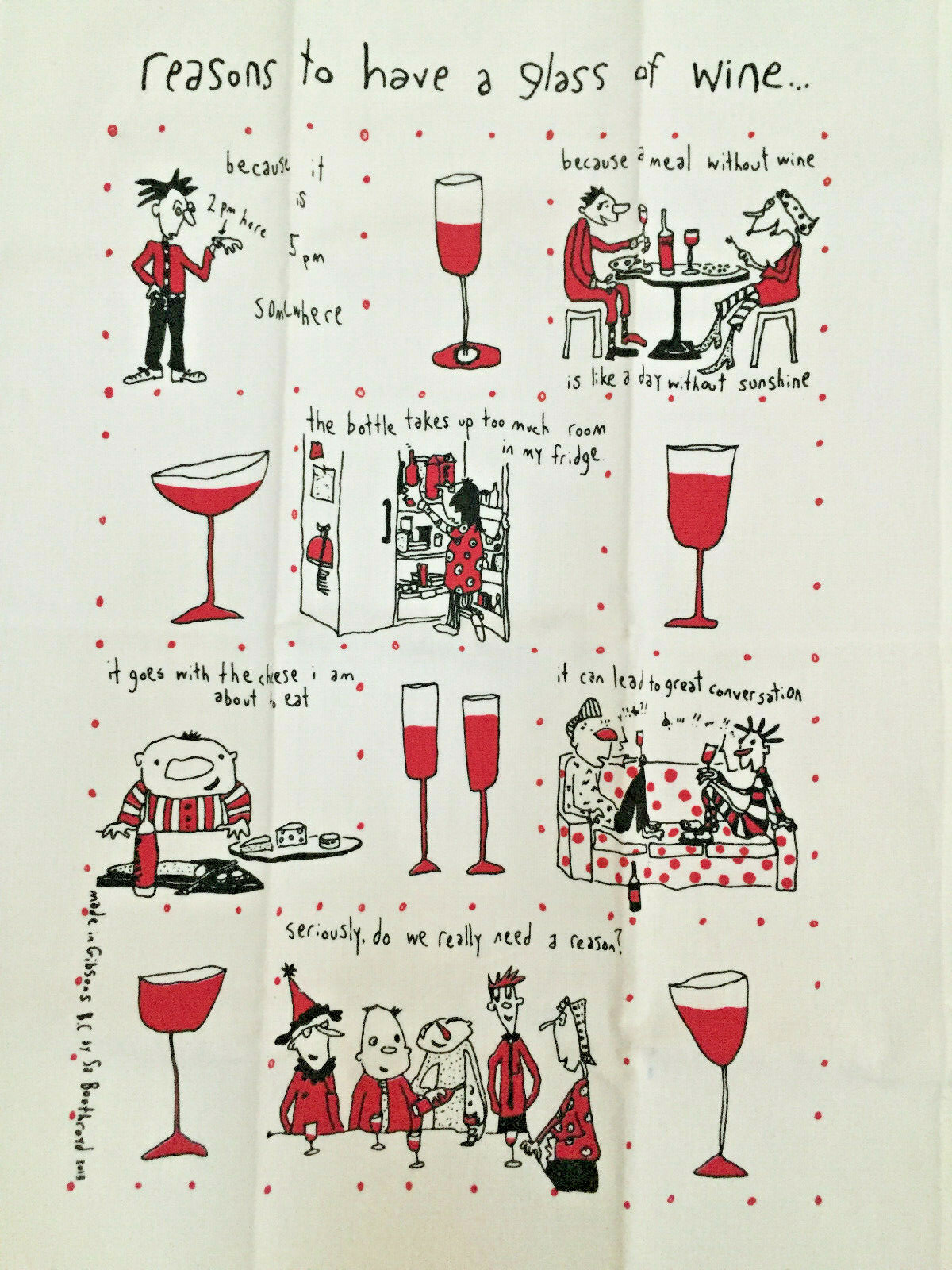 Sa Boothroyd Gallary Kitchen Tea Towel "Reasons to Drink Wine" NWT gallery