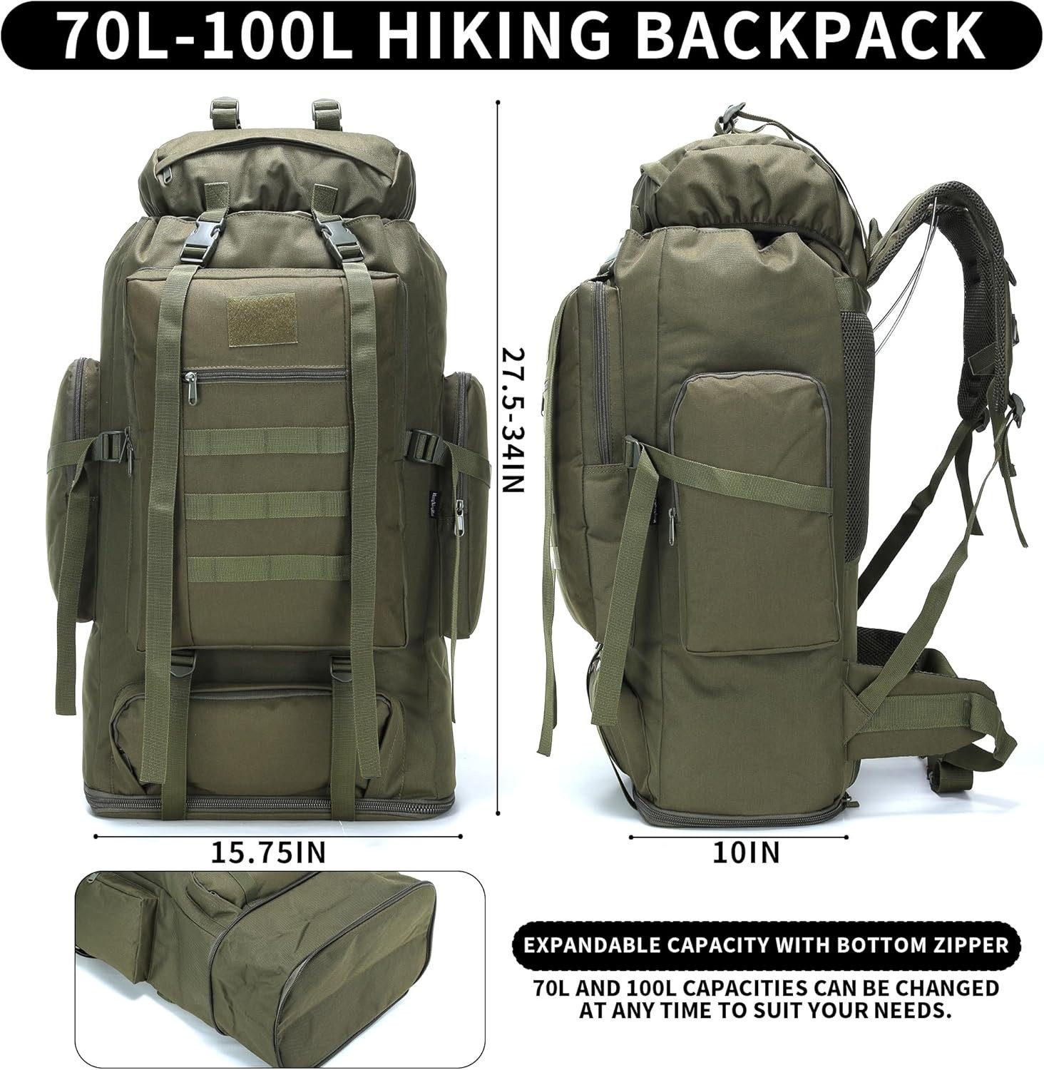Lightweight 70L/100L Hiking Backpack with Comfortable Mesh Padding & Durability 4