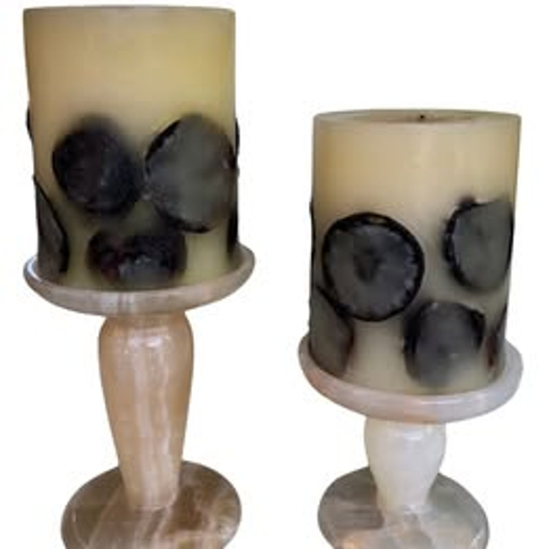 Pottery Barn POMANDER Botanical Pillar Candles Set 2 Brand New 4" x 5" 60 hrs ea gallery