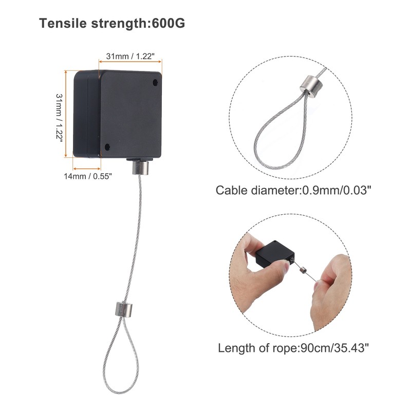4Set Retractable Cable Lock with Double-Sided Adhesive Remote Lock 600g Black gallery