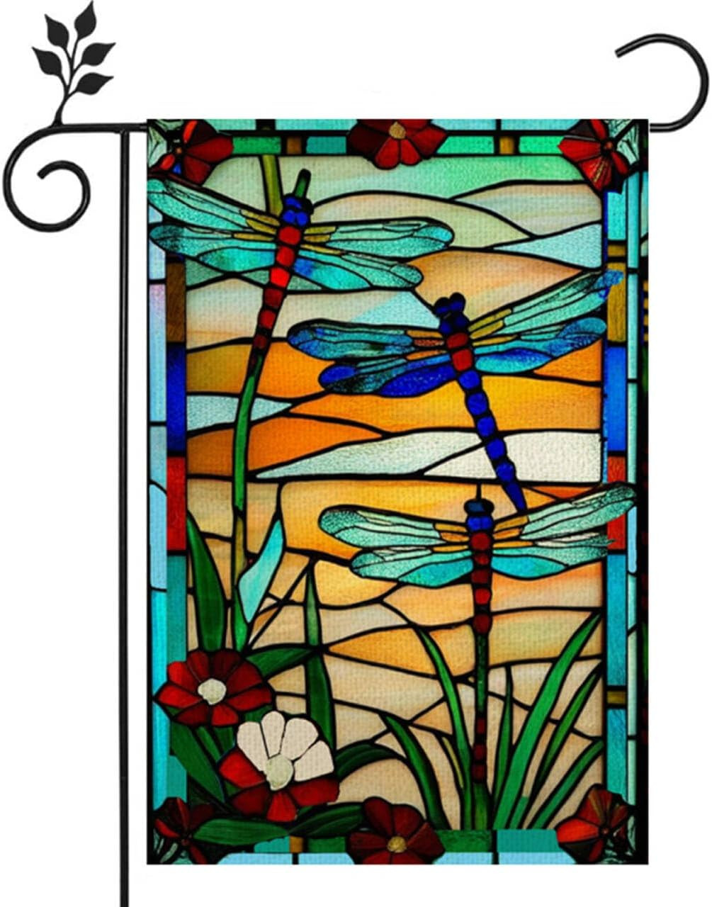 Spring Summer Dragonfly Garden Flag Stained Glass 12X18 Double Sided Yard Banner gallery