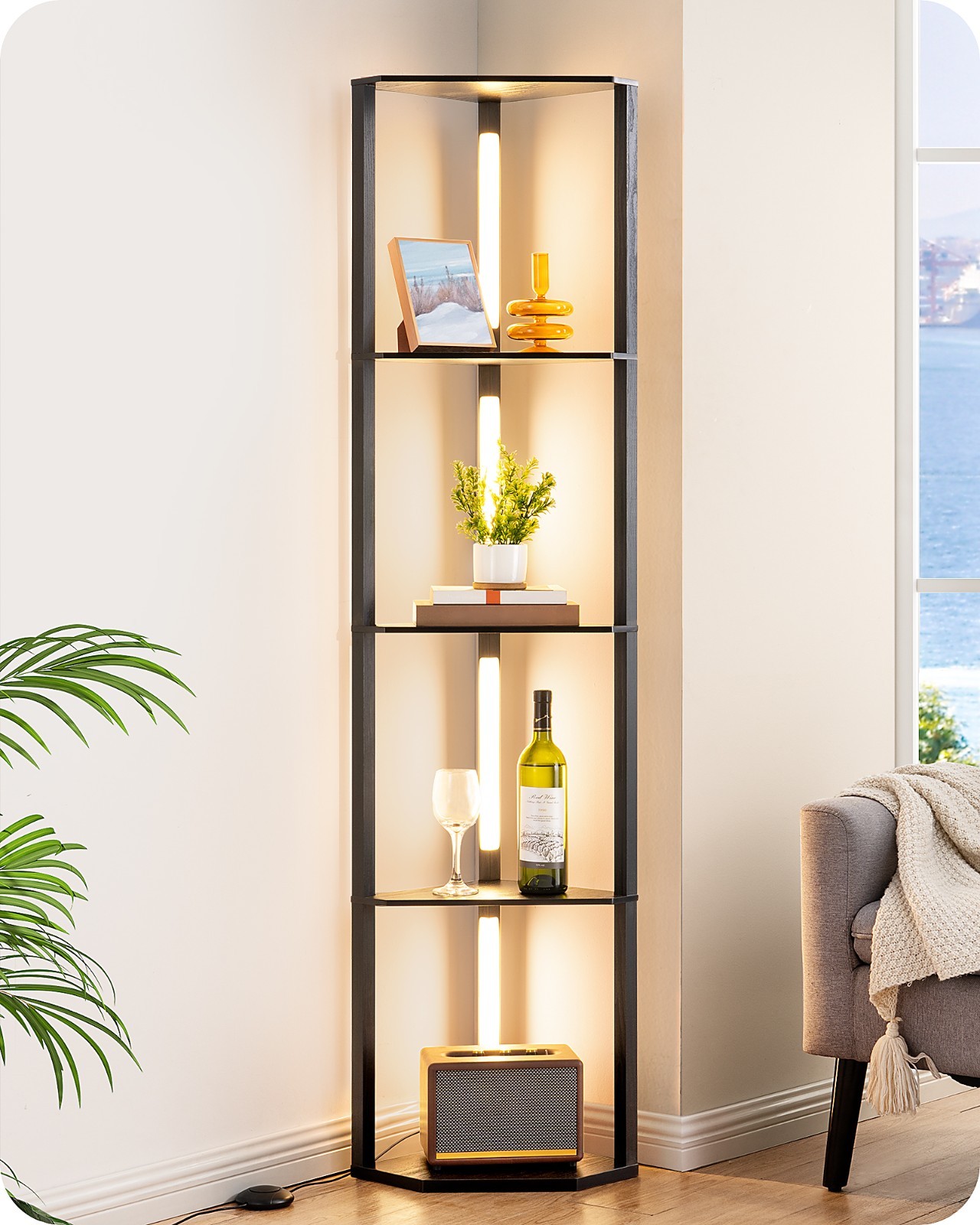 DEWENWILS 64" Corner Display Shelf with Light, Modern Corner Floor Lamp gallery
