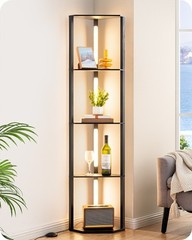 DEWENWILS 64″ Corner Display Shelf with Light, Modern Corner Floor Lamp