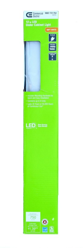 Commercial Electric Under Cabinet Light, 12 in. LED White Linkable Plug In gallery