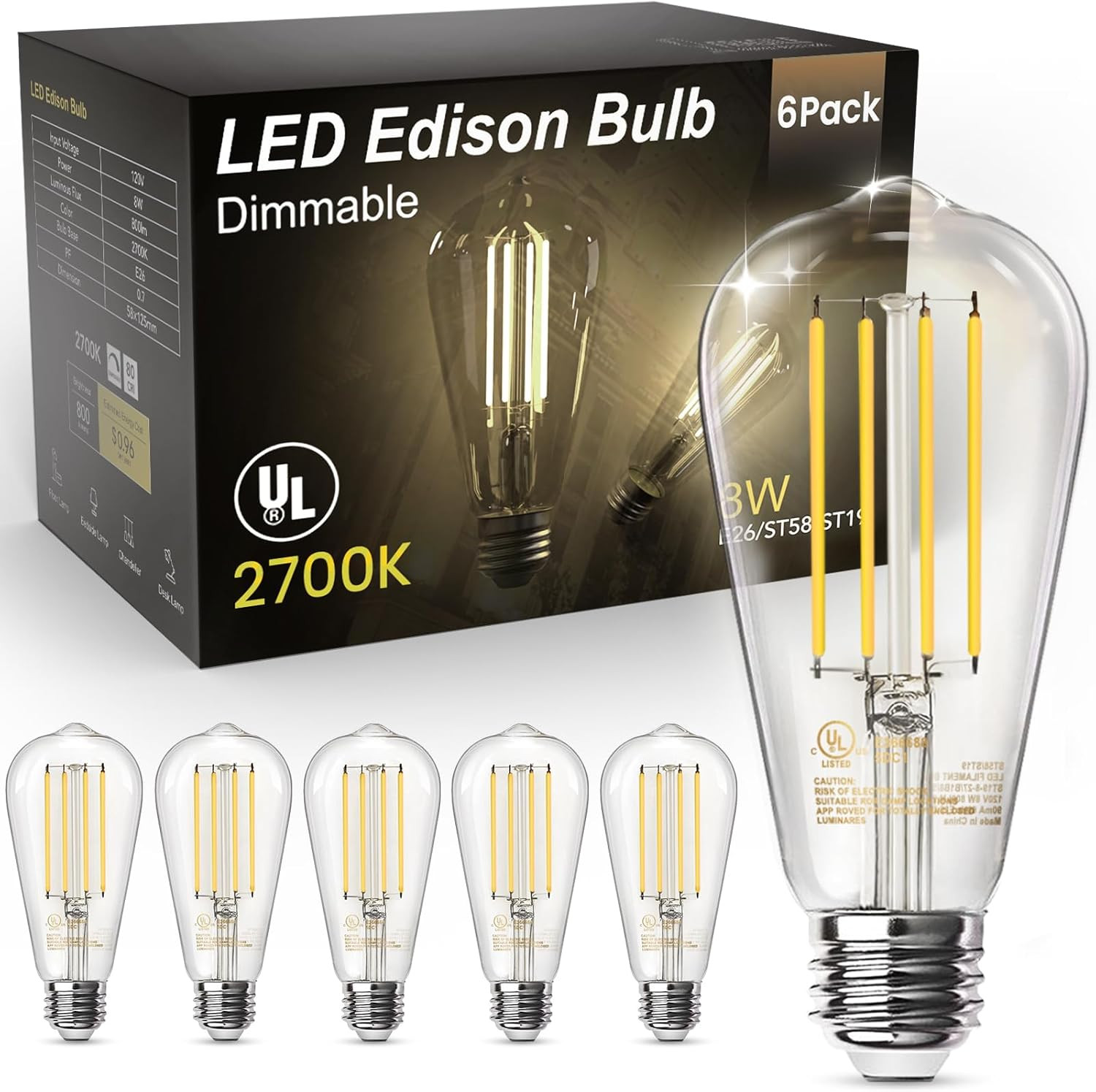 TJOY Edison Light Bulbs 60W Equivalent, Dimmable Vintage LED Light Bulbs, E26 Me gallery