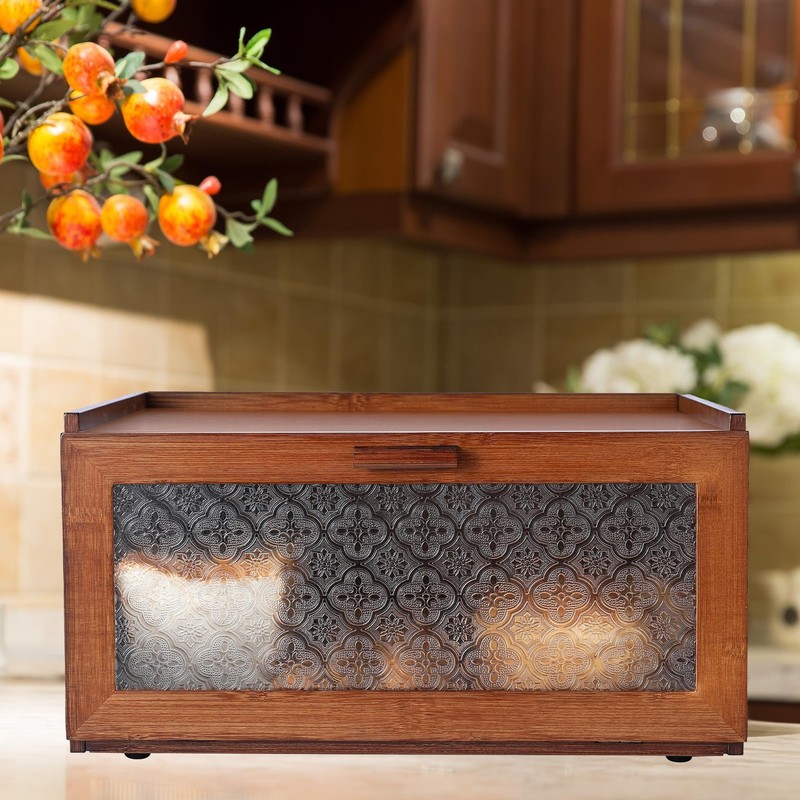 Retro Brown Bamboo Bread Box for Kitchen Countertop Storage Organizer 15 7in gallery