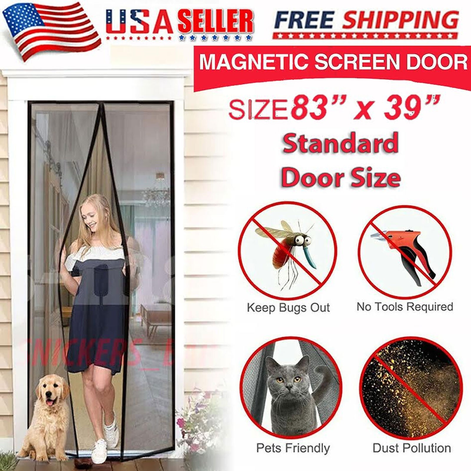 Magnetic Screen Door Mesh Curtain Durable Mosquito Net Bug Hands Free US gallery
