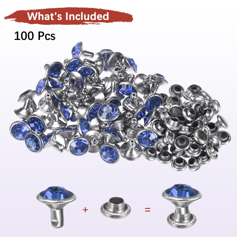 Clear Rhinestone Rivets [100pcs] - Crystal Rivets - [Light Blue - 0.31 IN] gallery