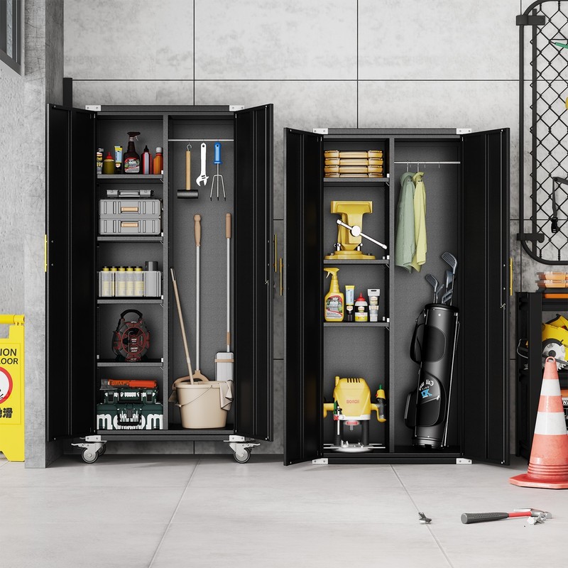 71" Rolling Metal Tool Cabinet, Lockable Cleaning Cabinet with Hooks for Garage gallery