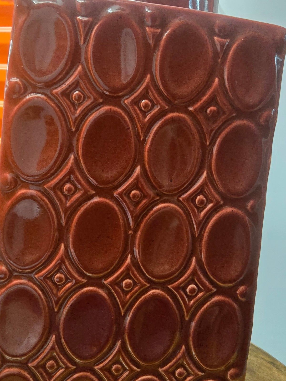Red Diamond/Geometric Design Ceramic Cannister with Lid gallery
