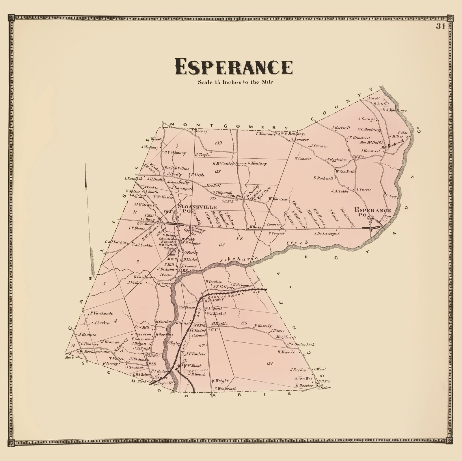 Historic City Map - Esperance New York - Stone 1866 - Vintage Wall Art gallery