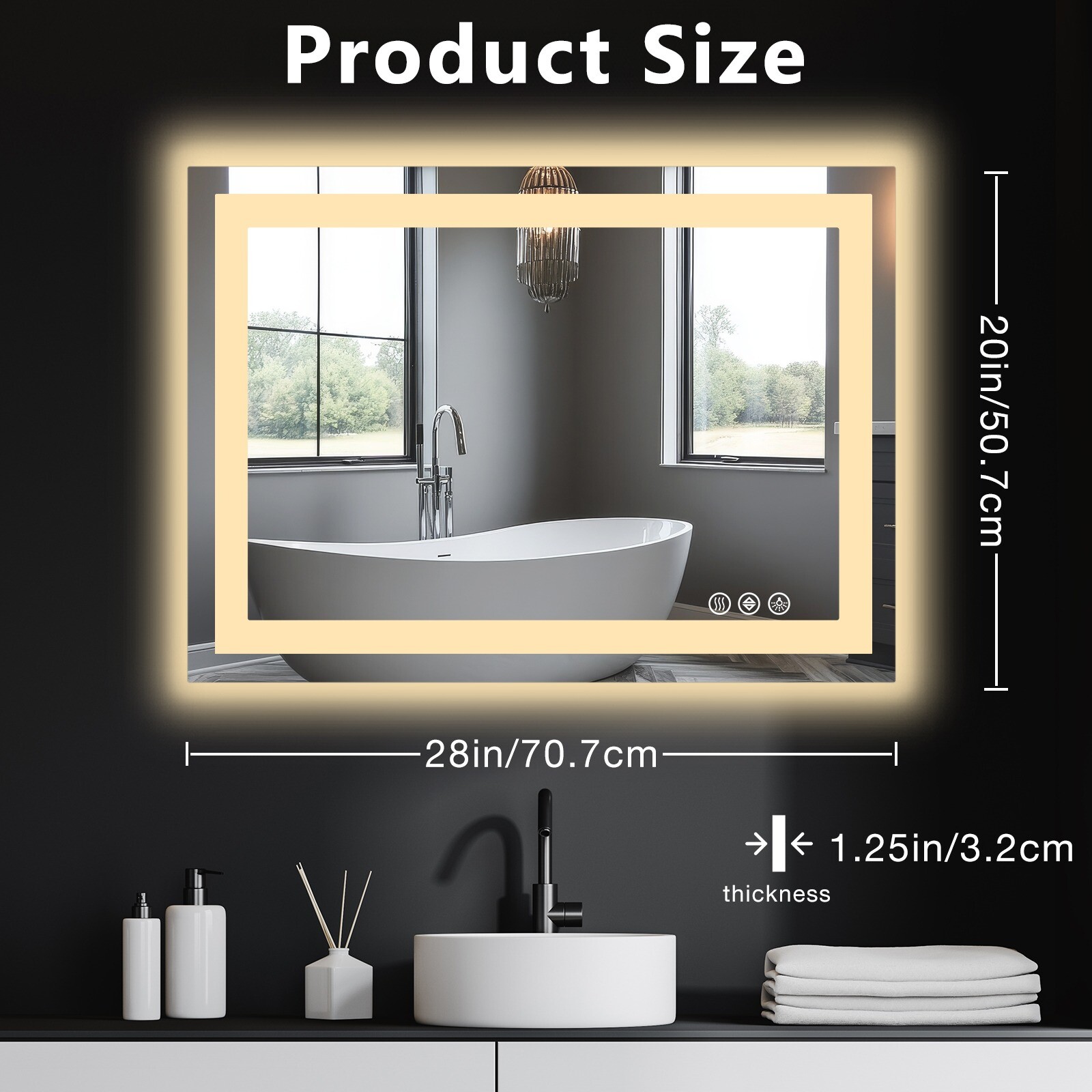 28''/32''/36'' Anti-fog LED Mirror Bathroom,Rectangle Smart Memory Vanity Mirror gallery