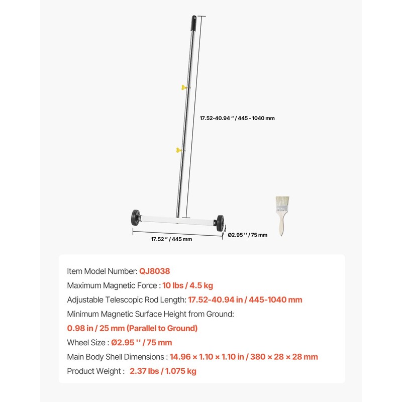 17" Rolling Magnetic Sweeper Picks up Tools Nails Screws Clips 10 lbs Capacity gallery