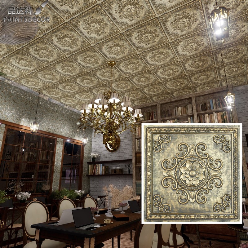 Art ceiling tile Embossed wall panel for Restaurant PL08 ancient gold 10pcs gallery