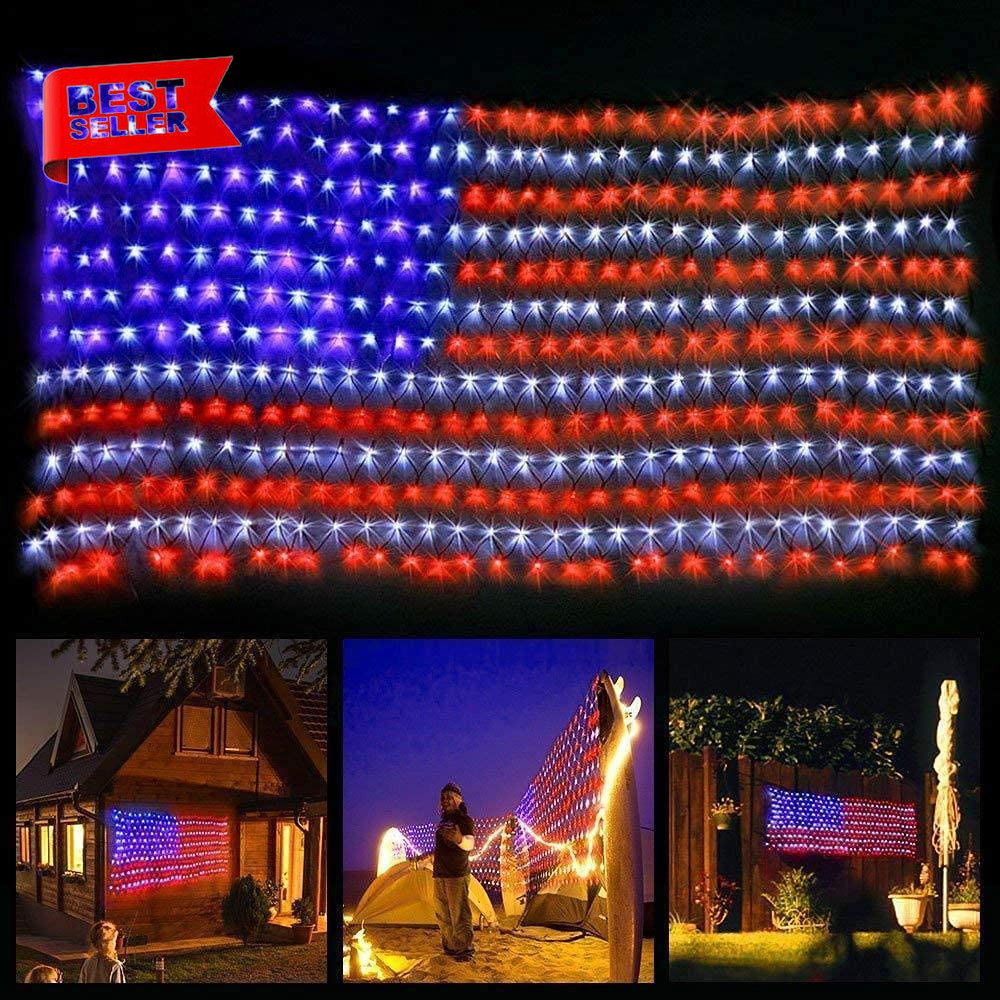 American Flag Net Lights 420 LED Waterproof USA Flag Light Outdoor Yard Decor gallery