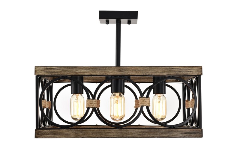 4-Light Square Kitchen Island Light Farmhouse Wood Black Metal Ceiling Fixture gallery