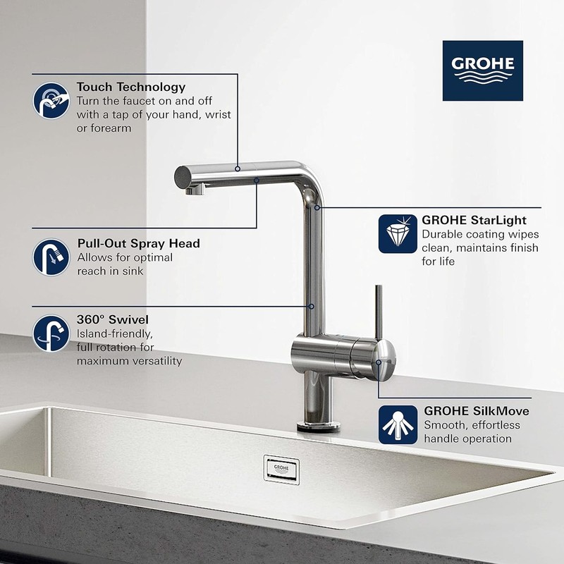 GROHE Minta Touch Pull-Out Kitchen Faucet Chrome Single Handle Touch Activated gallery