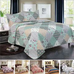 3PCS Queen King Quilt Bedspread Set Floral Patchwork Reversible Coverlet Bedding