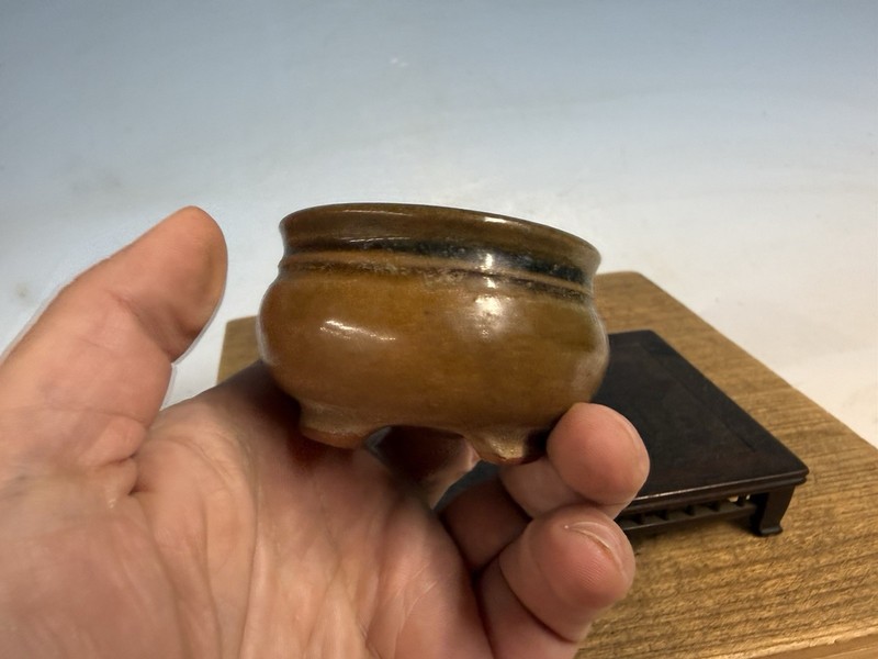 Japanese Unknown Maker Shohin Bonsai Tree Pot 2 1/2 By 1 5/8” Unique Glaze gallery