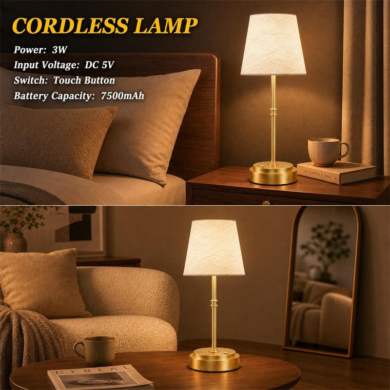 Rechargeable Cordless Table Lamp Gold - 1 Pack Brass 7500mAh Battery Operated... gallery