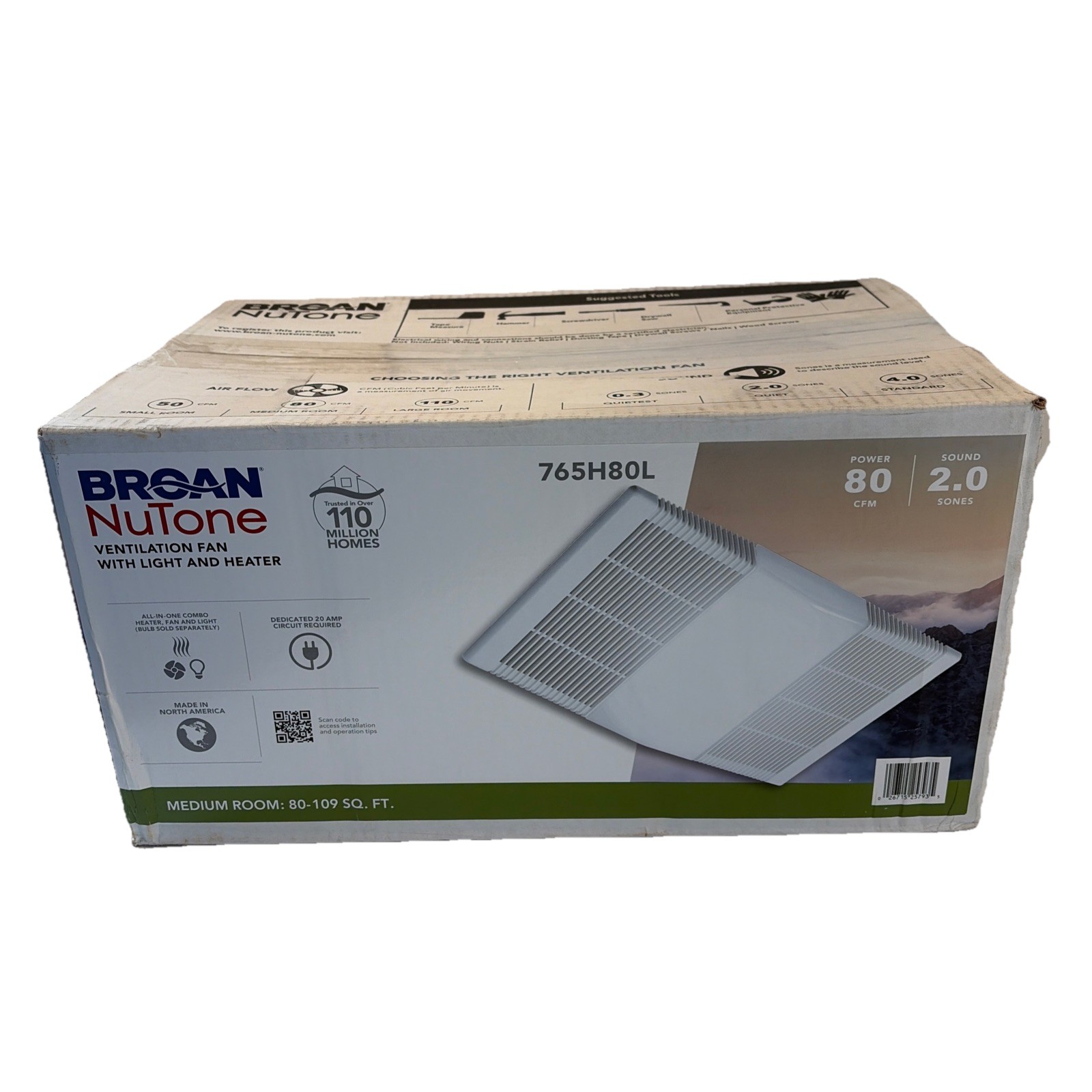 NuTone 765H80L 80 CFM Ceiling Bathroom Exhaust Fan with Light and 1300W Heater gallery