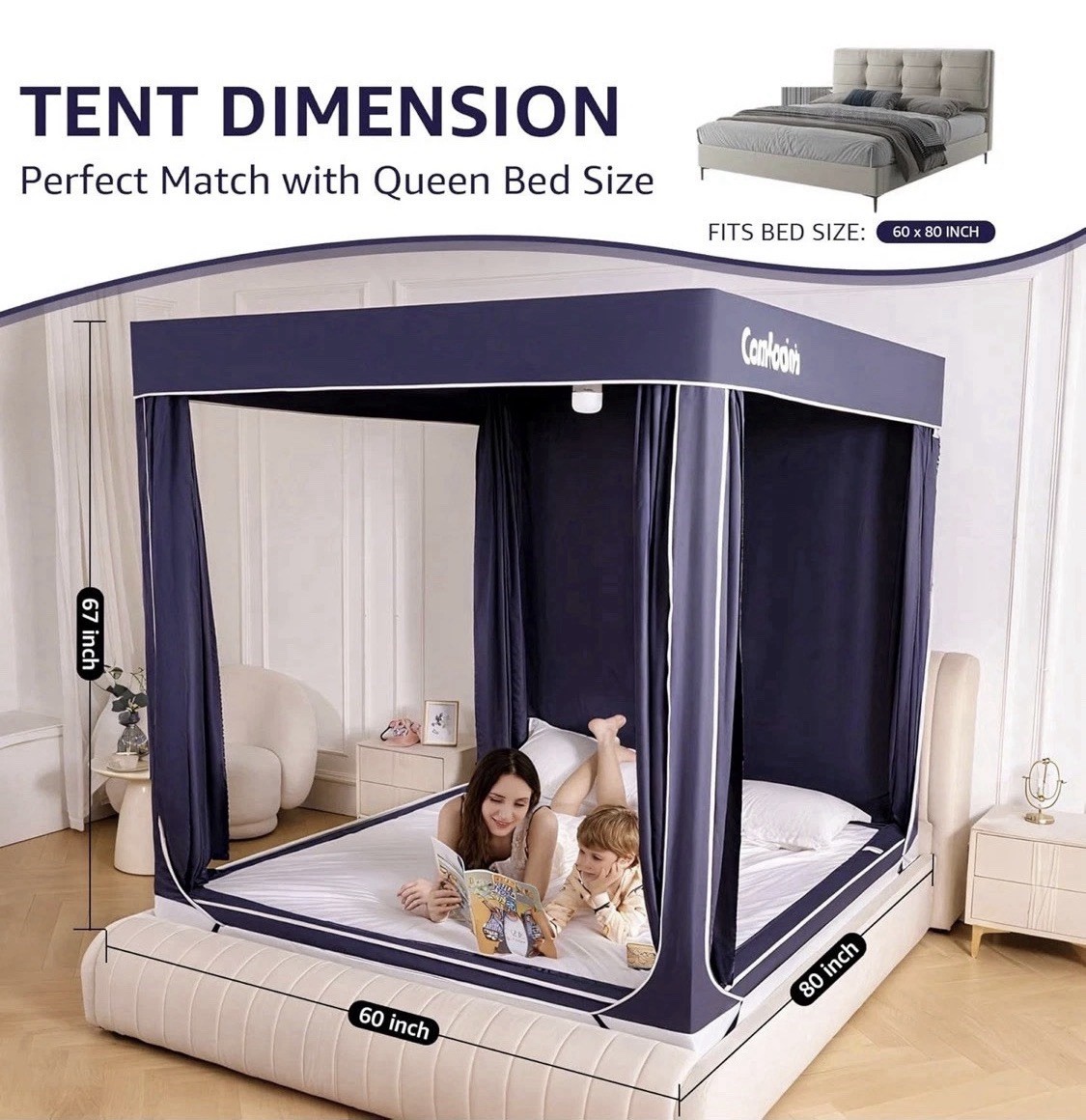 Full Size Bed Tent Canopy Indoor Privacy Sleep Tent Kids Adults Portable gallery