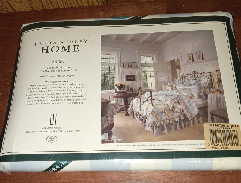 Laura Ashley Flat Sheet Geranium Stripe Full Flat Sheet 81" x 96" Finished NEW! gallery