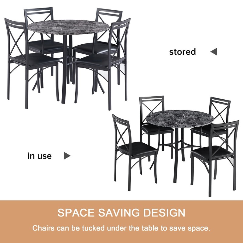 5 Pcs Dining Table Set for Kitchen Marble Grain Table Top Dinette w/Storage Rack gallery