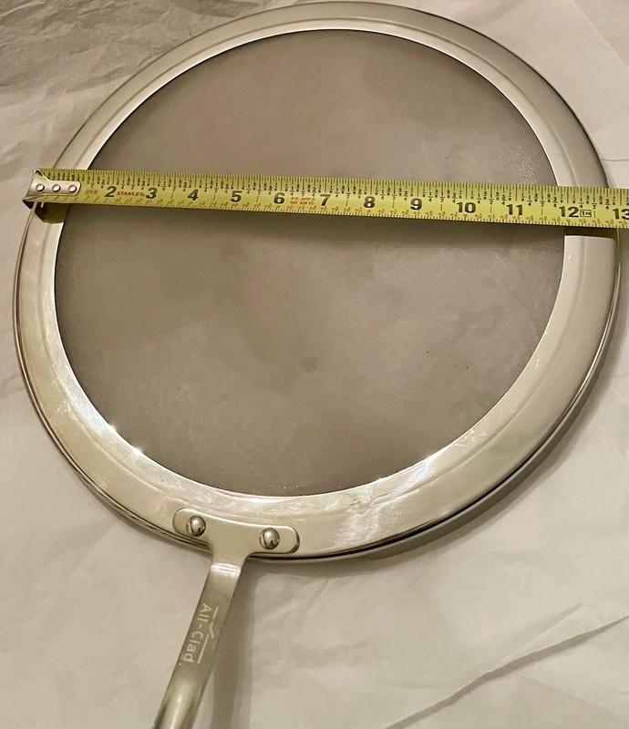 All-Clad Splatter Screen 13” Stainless Steel Grease Oil Mesh Guard Curved Handle gallery