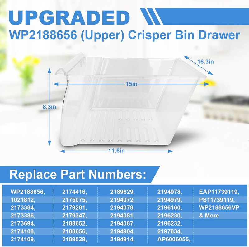 [2 PACK]UPGRADED 2188656 (Upper) Refrigerator Crisper Bin & 2188664 (Lower) Frid gallery