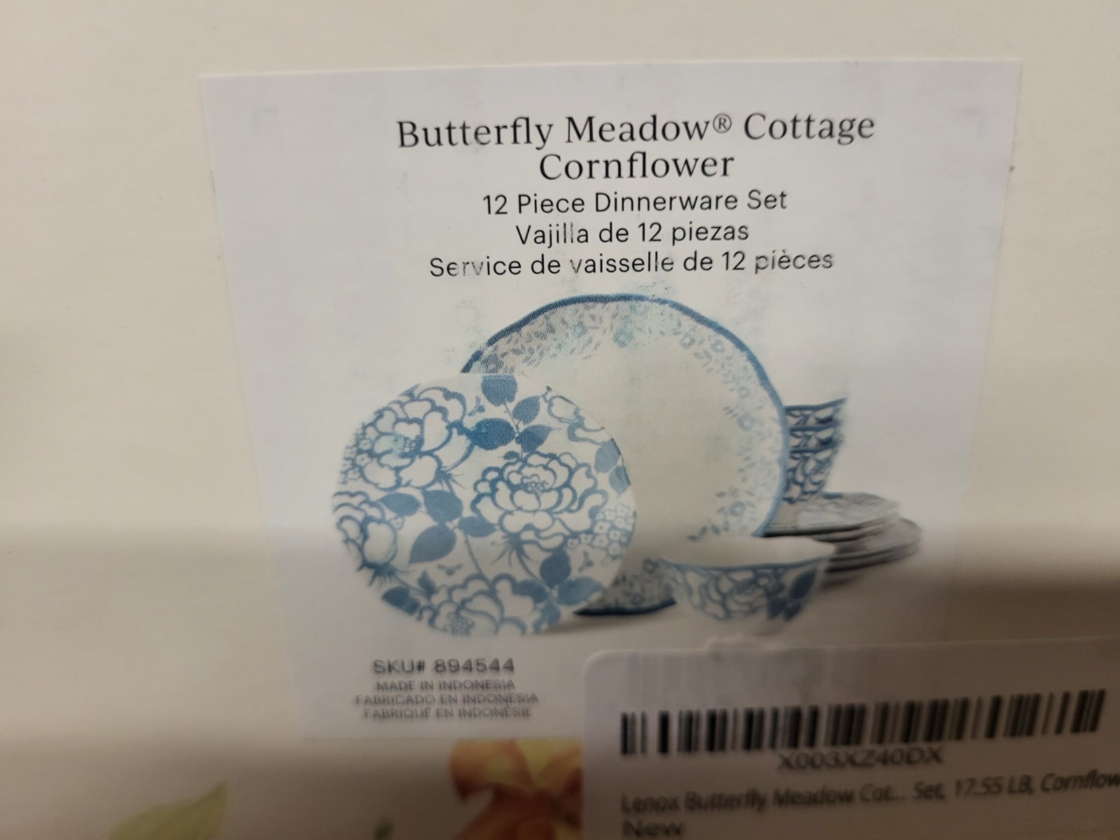 Lenox Butterfly Meadow Cottage 12-Piece Dinnerware Set, 17.55 LB, Cornflower gallery