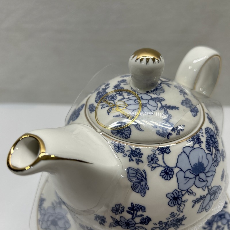 Grace Teaware Tea For One 4 Piece Set Blue Floral Porcelain BRAND NEW! gallery
