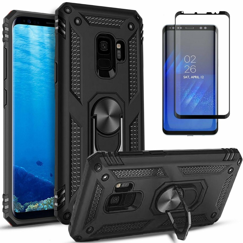 For Samsung Galaxy S9 / S9 Plus Phone Case Kickstand + Tempered Glass Protector gallery