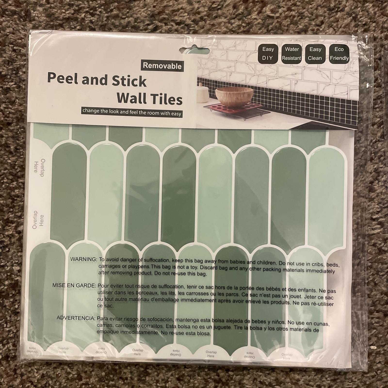 Peel And Stick Wall Tiles Removable Easy Green 12x12 10 Sheets. DIY Poly. gallery