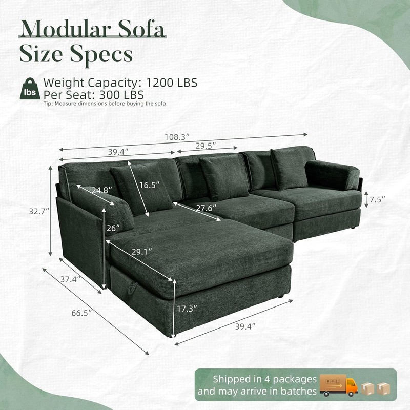 108in Widen Convertible L Shape Sectional Sofa Set Couch Chaise Lounge w/Ottoman gallery