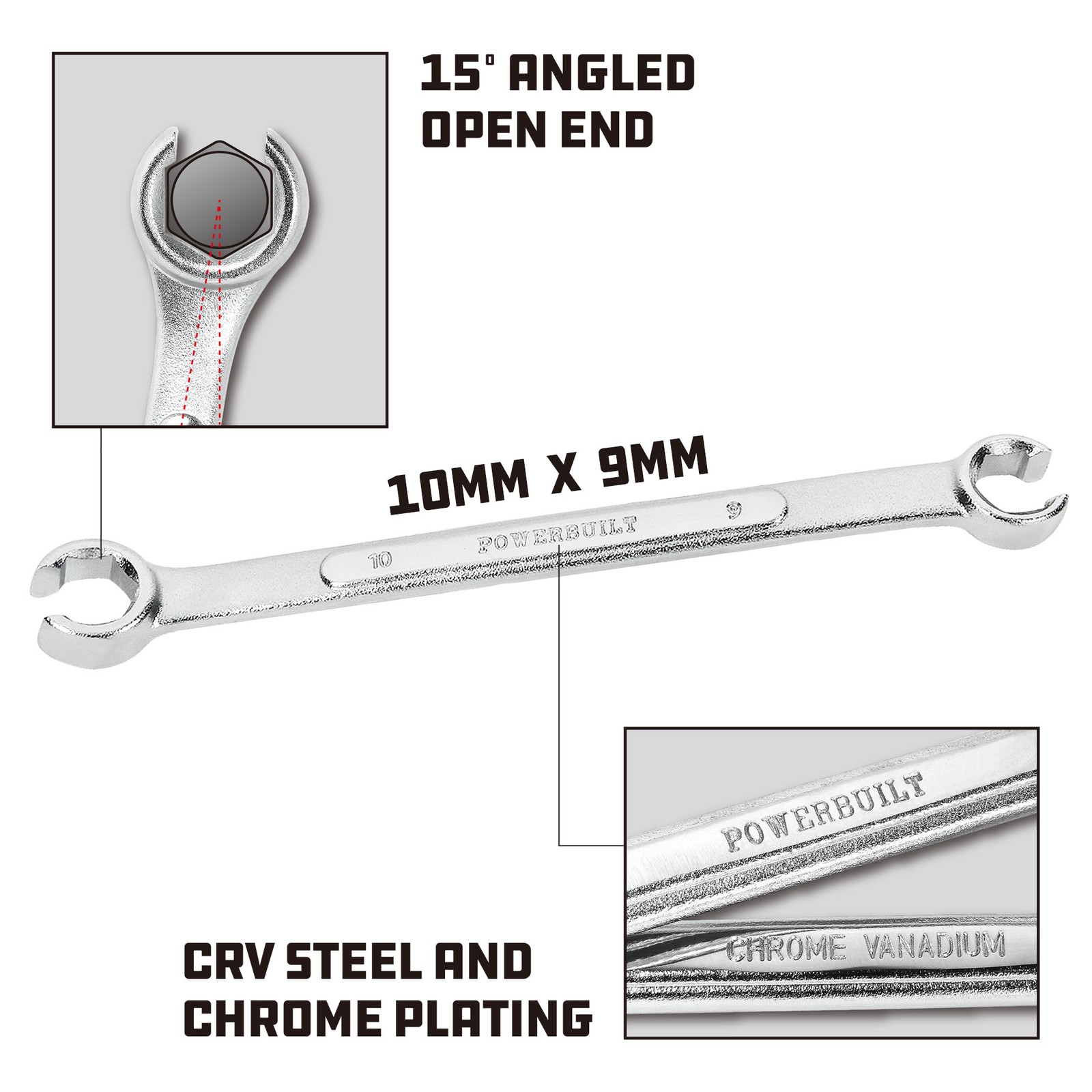 Powerbuilt 9 x 10 MM Metric Flare Nut Wrench - 644036 gallery