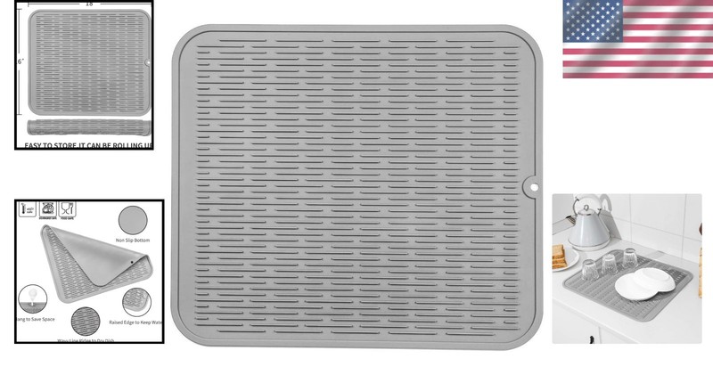 Elegant Gray Silicone Dish Drying Mat - BPA-Free, Easy Clean & Heat Resistant gallery