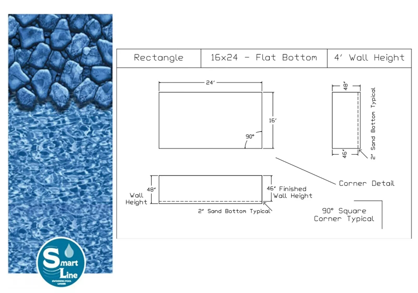 SmartLine 16' x 24 x 4' Flat Bottom Rectangle Liner For Fanta-Sea™ Swimming Pool gallery