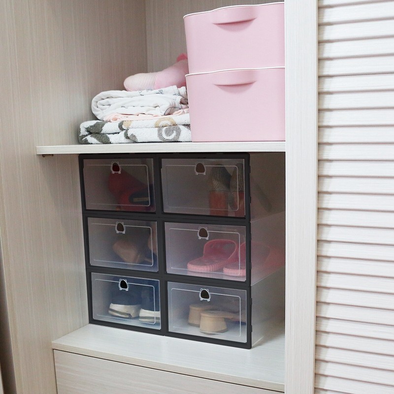 6Pcs Plastic Shoe Box Storage Stackable Clear Organizer Holder Front Opening gallery